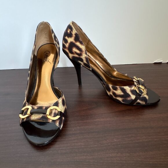 Carlos by Carlos Santana Shoes - Carlos by Carlos Santana Women's Brown Black Cheetah Heels Roulette Pumps Size 8